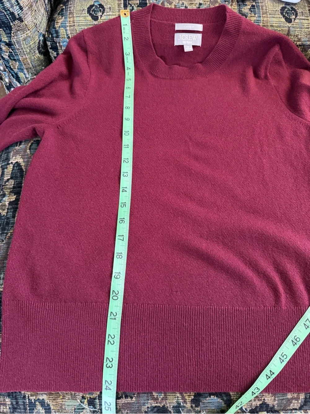 J.Crew 100% Cashmere Crewneck Sweater Burgundy Wine Classic Fit Medium-Repair